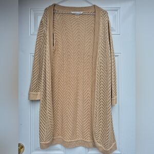 Beige And Gold Metallic 3/4 Sleeves Knit Boho Open Cardigan Whimsigoth Sweater